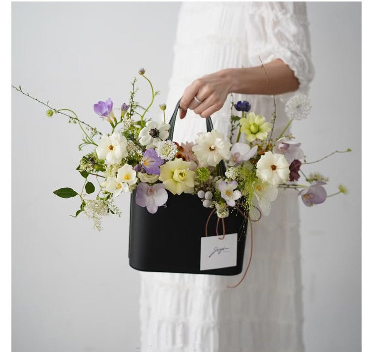 Leather Handbag Flower Gift Box For Florist and Flower Arrangement