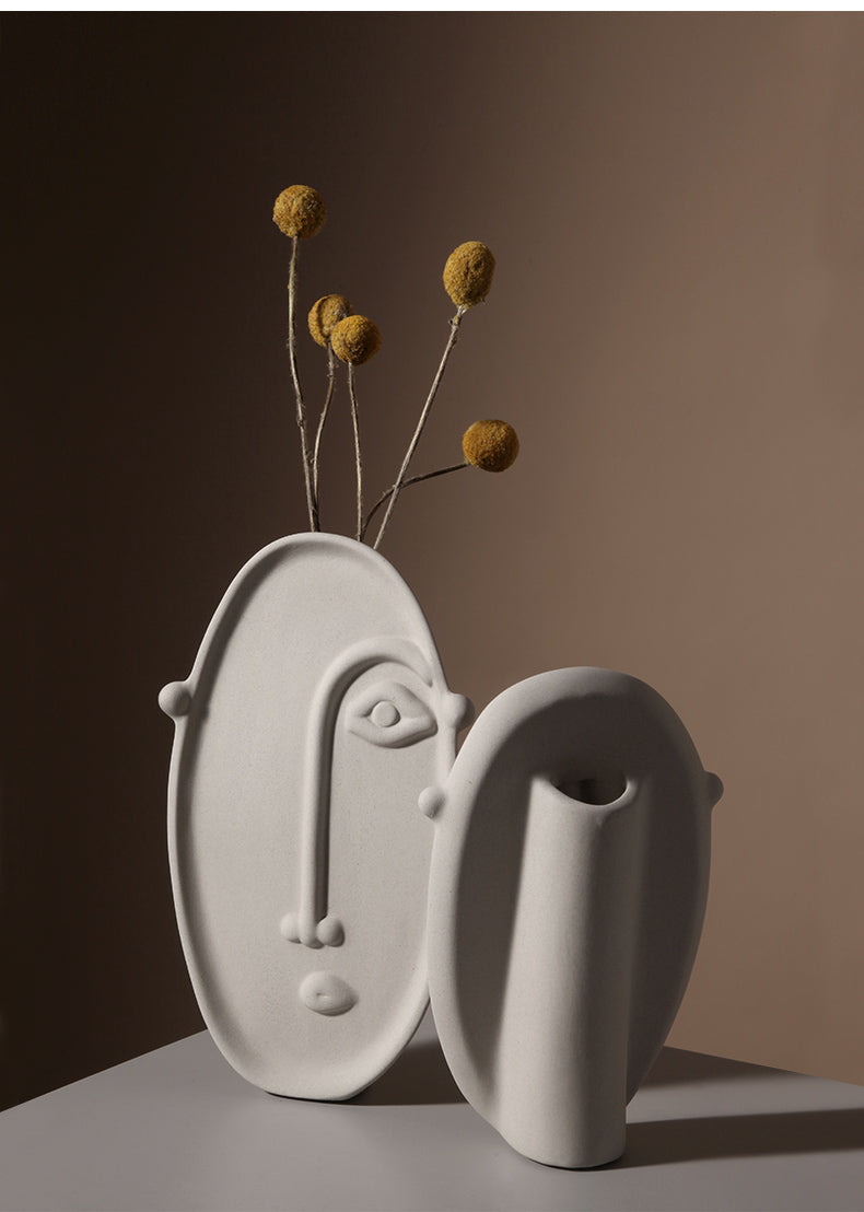 Ceramic Face Vase with a Nordic Minimalism Creative Face