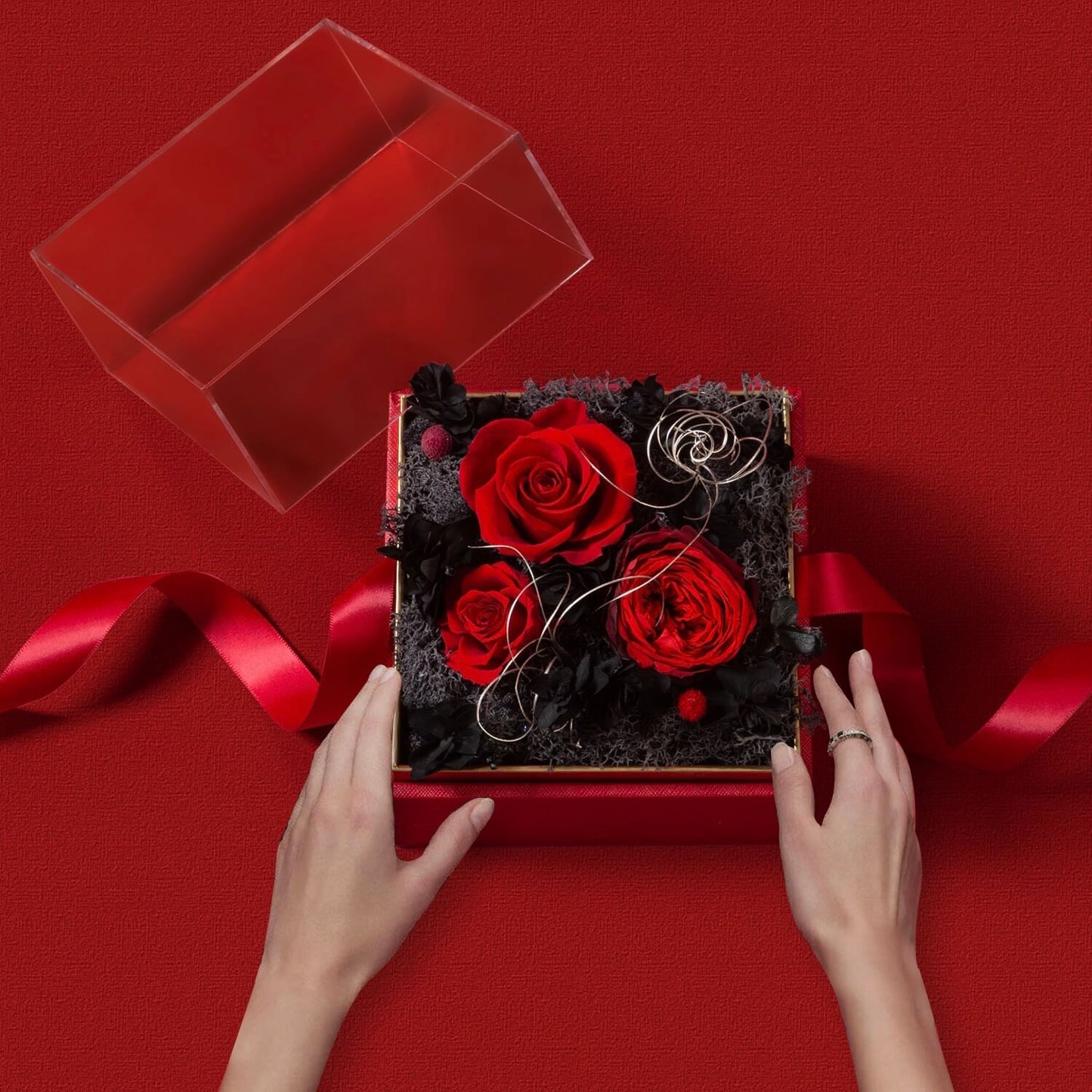 Square Acrylic Transparent Flower Gift Box For Flower Arrangement