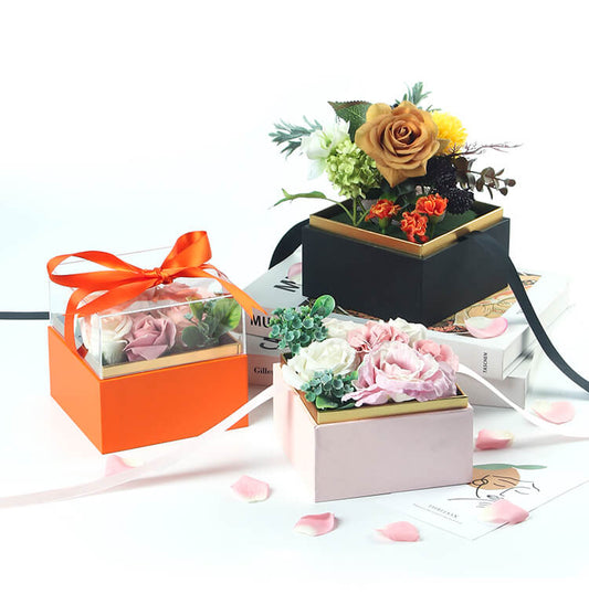 Square Acrylic Transparent Flower Gift Box For Flower Arrangement