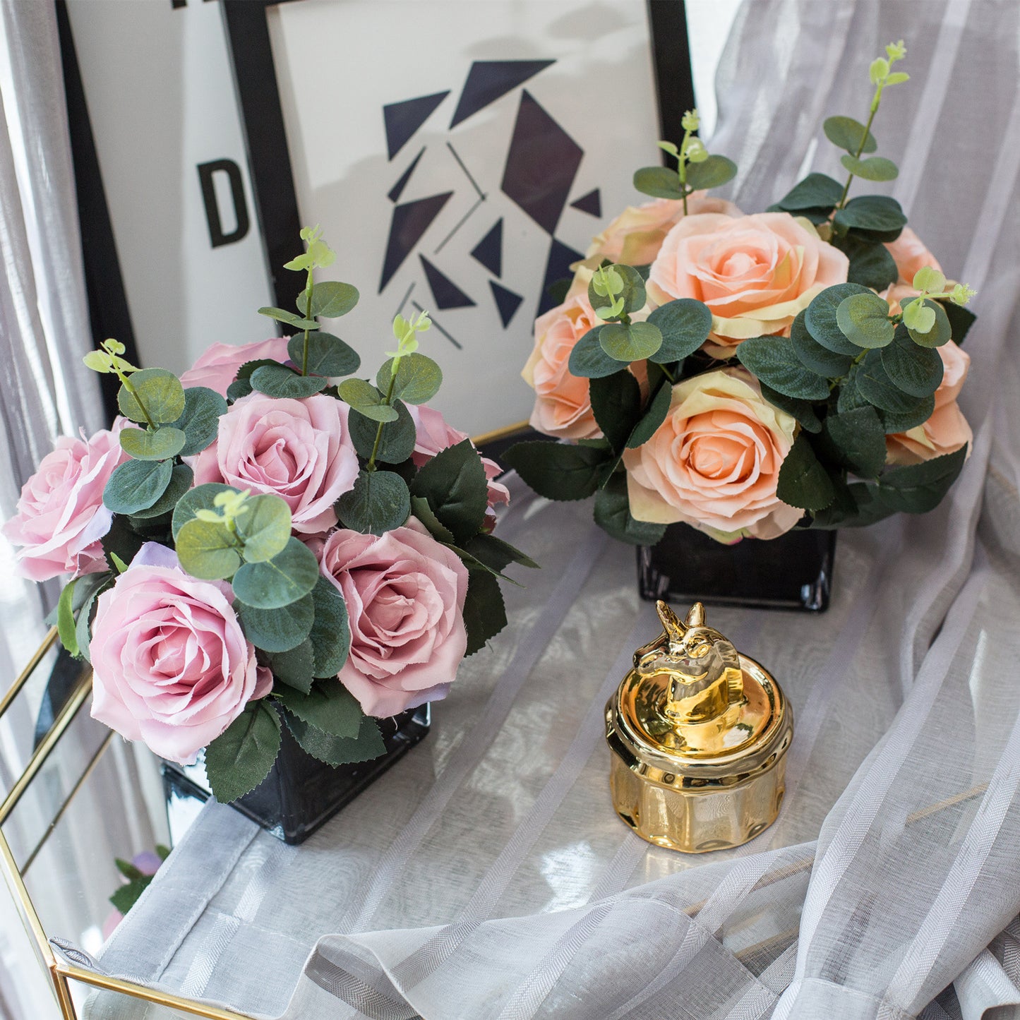 Rose Dream Series - Artificial Silk Flowers Bouquet Arrangement For Living Room And Indoor Decoration