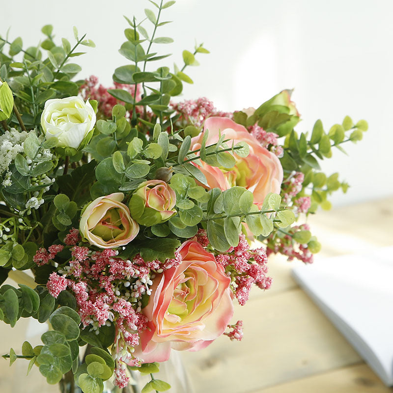 Rome Star Series - Artificial Silk Gypsophila Rose Bouquet Arrangement For Living Room Indoor Decoration And Wedding