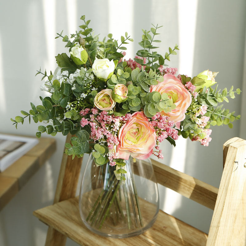 Rome Star Series - Artificial Silk Gypsophila Rose Bouquet Arrangement For Living Room Indoor Decoration And Wedding