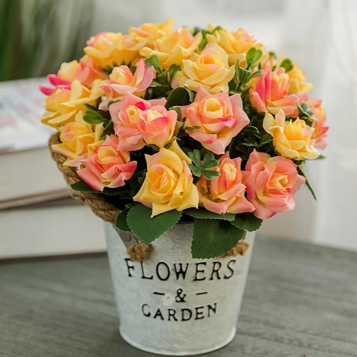 Country Grace Series - Artificial Silk Rose Bouquet Arrangement For Living Room And Indoor Decoration