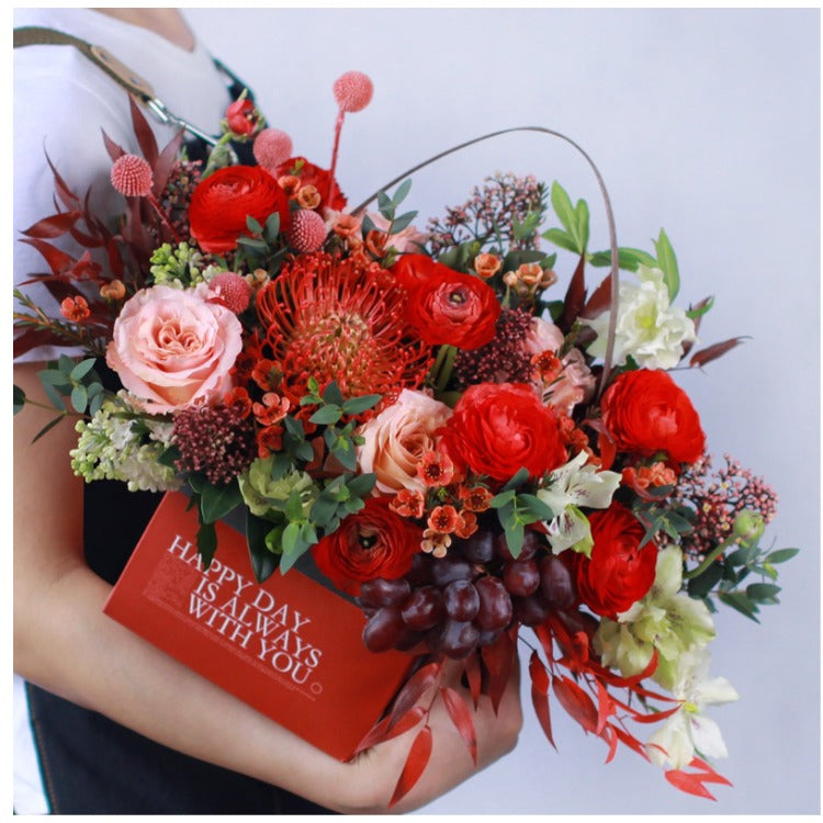 Double Side Handheld Kraft Paper Flower Gift Basket