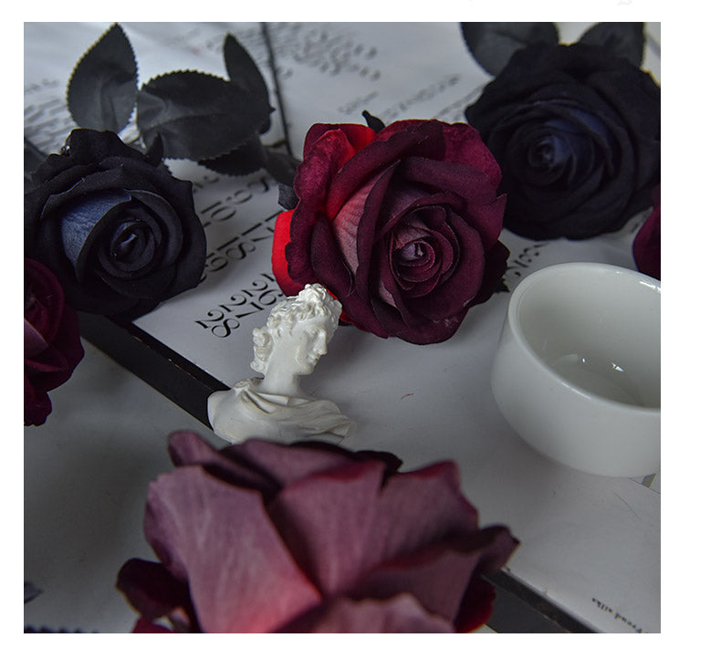 Gothic Artificial Rose - Black White Red Rose for Photography Gift and Home Decoration