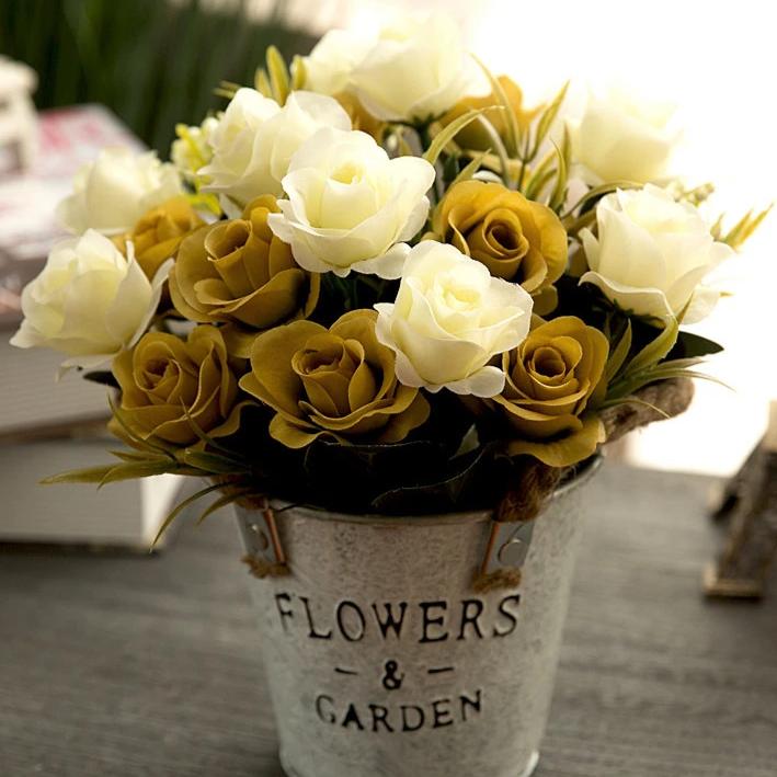Country Grace Series - Artificial Silk Rose Bouquet Arrangement For Living Room And Indoor Decoration