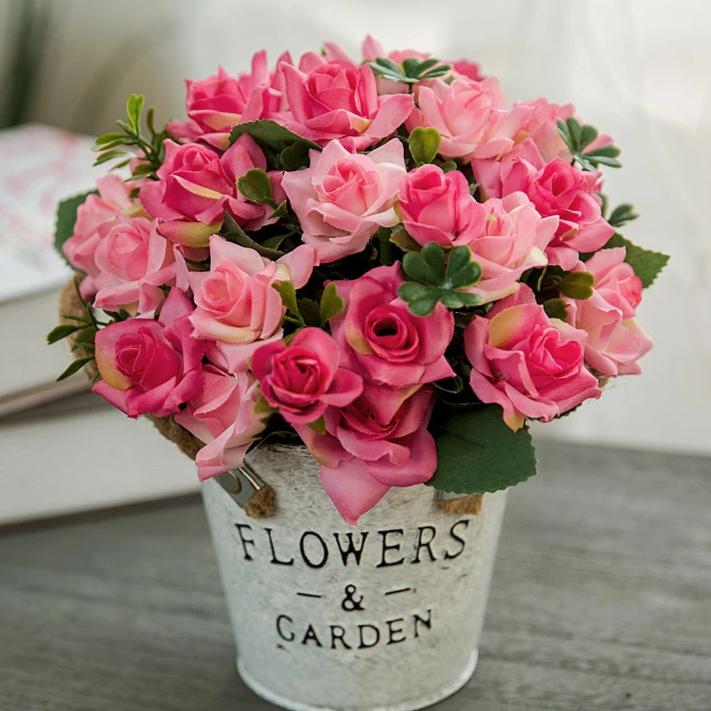 Country Grace Series - Artificial Silk Rose Bouquet Arrangement For Living Room And Indoor Decoration