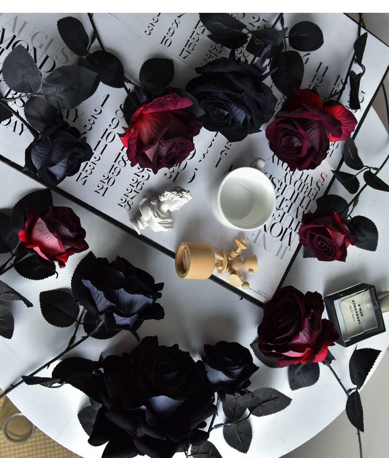 Gothic Artificial Rose - Black White Red Rose for Photography Gift and Home Decoration