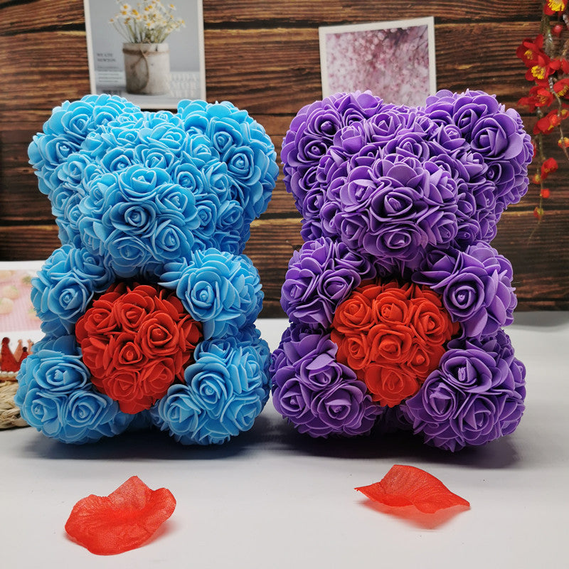Rose Teddy Bear with Artificial Flowers