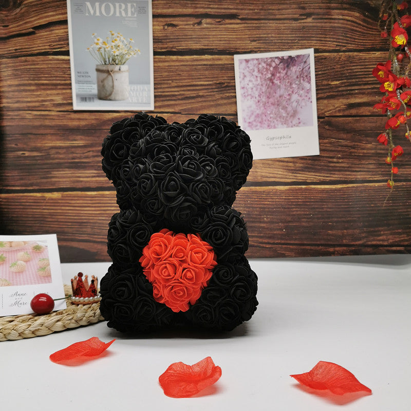 Rose Teddy Bear with Artificial Flowers