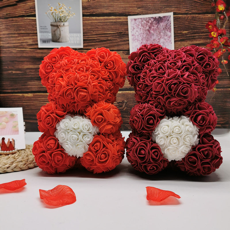 Rose Teddy Bear with Artificial Flowers