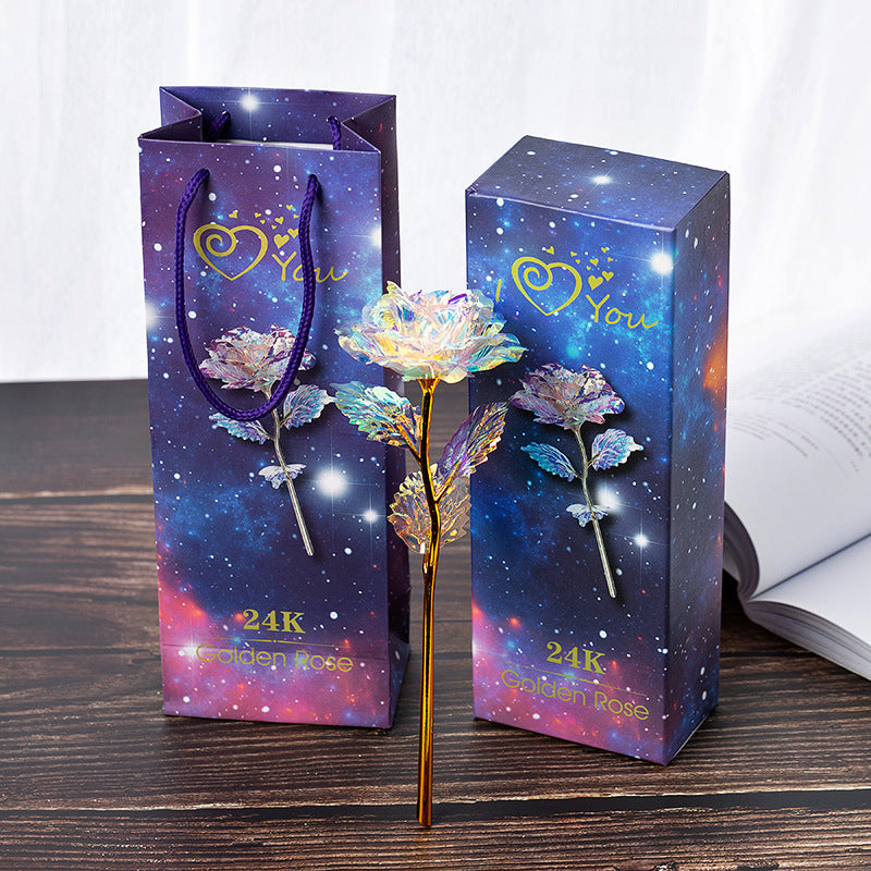 Forever Flower - Colorful 24K Gold Artificial Single Rose With LED Light
