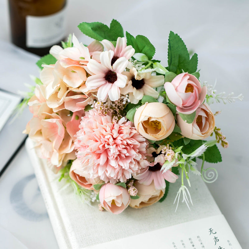 Artificial Silk Flowers Rose Bud Bouquet Arrangement For Living Room Indoor Decoration And Wedding