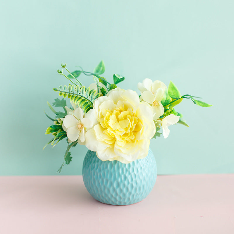 一件代发 仿真花套装陶瓷花瓶玫瑰花 仿真植物盆栽家居装饰假花盆