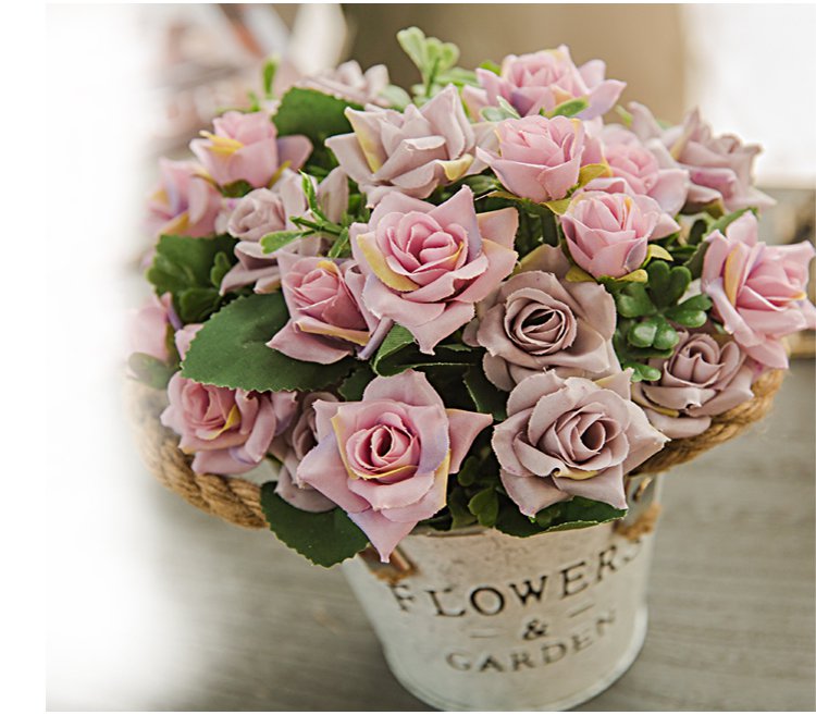 Country Grace Series - Artificial Silk Rose Bouquet Arrangement For Living Room And Indoor Decoration
