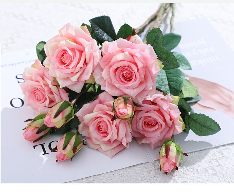 Real Touch Artificial 2 Heads Rose For Living Room Indoor Decoration And Wedding