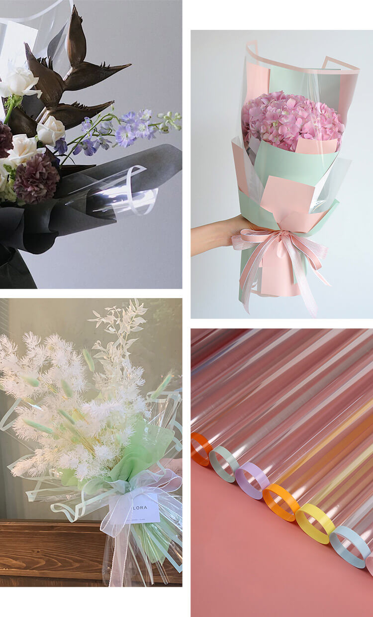 Plastic Waterproof Flower Wrapping Paper, Stylish Half Transparent