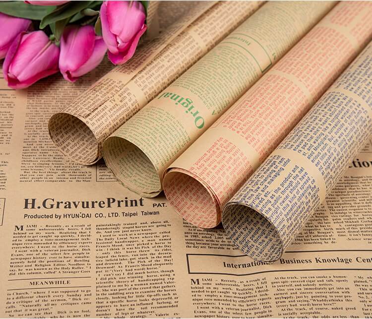 Vintage English Newspaper Flower Wrapping Paper