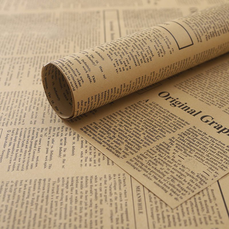 Vintage English Newspaper Flower Wrapping Paper